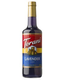 Torani Lavender Syrup in a deep purple bottle with bold label design
